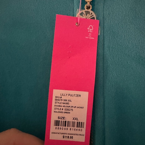 NWT Lilly Pulitxer Evanna Velour zip up jacket - Picture 4 of 6